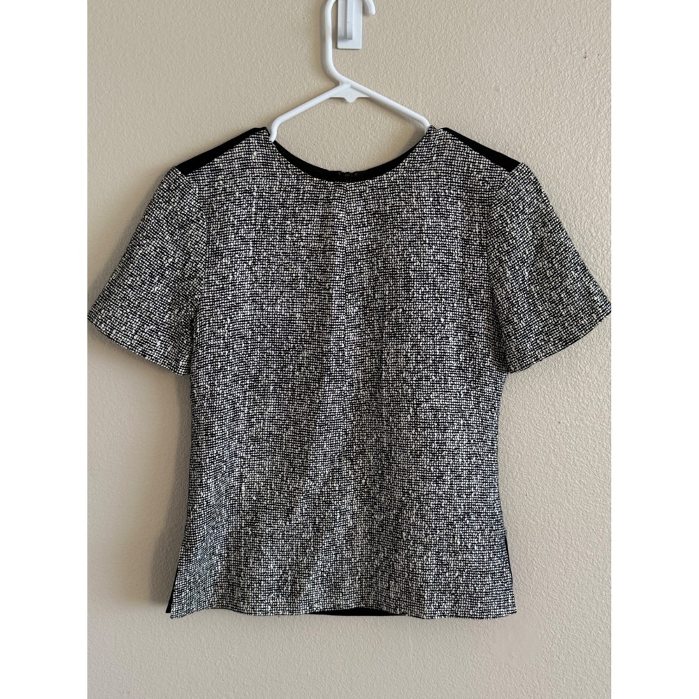 Rag‎ & Bone New York Womens XS Black White Tweed Knit Short Sleeve Zipper Top